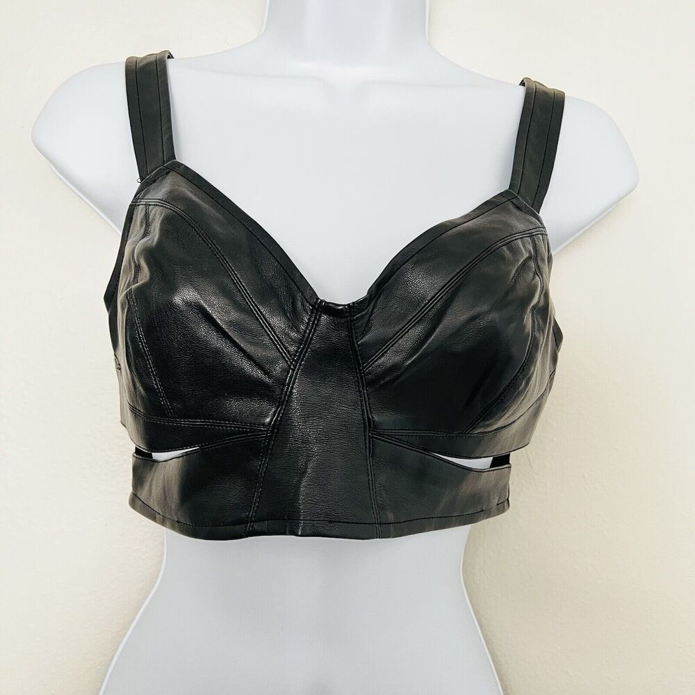 Forever 21 Faux Leather Crop Top Bustier Size Medium Coquette Sexy Cutouts